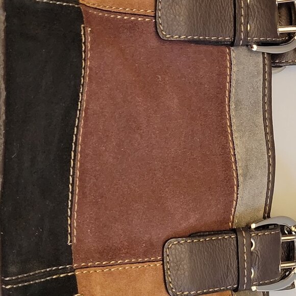 Tignanello Womens Patchwork Leather Handbag With Dual Buckle Straps & Metal Logo - Picture 2 of 9